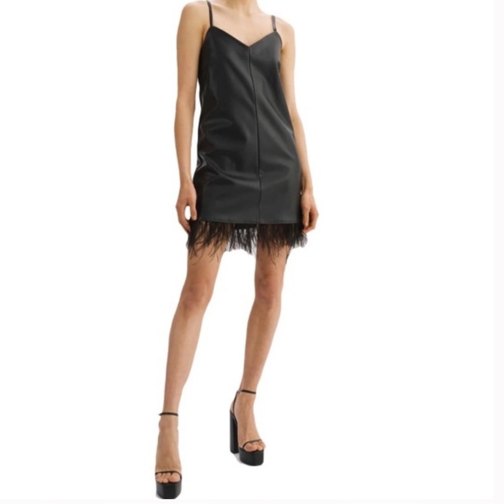Lamarque Black Mini Dress with Feather Detail